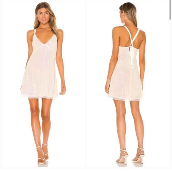 NWT FREE PEOPLE White Sparkle Mini Dress - Picture 1 of 5
